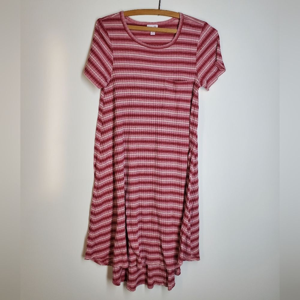 LuLaRoe Carly Dress Pinked Striped High Low Dress.  Size M
